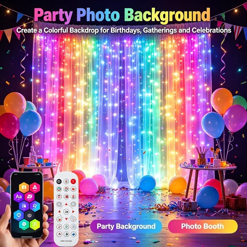 Lighting Decor For Bedroom - Светодиодные занавески с управлением через приложение,