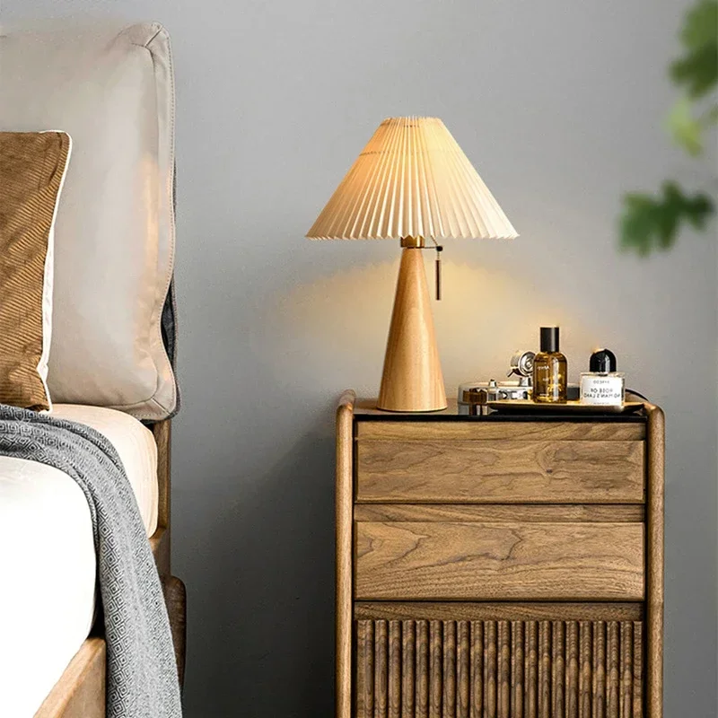 Lighting Decor For Bedroom - Ретро-настольная лампа с плиссированным абажуром, скандинавский